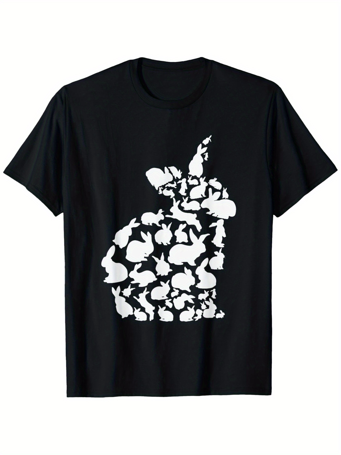 Men's Graphic T-Shirt Silhouetted Rabbits Clustered In Abstract Layers Black Hare