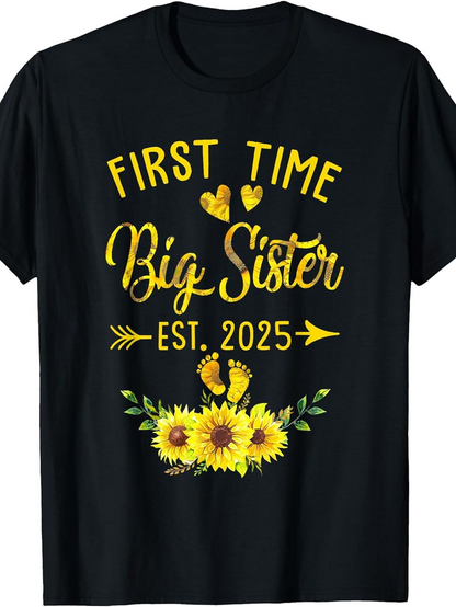 Men's Graphic T-Shirt First Time Big Sister With Sunflowers Leaves And Tiny Baby Footprints