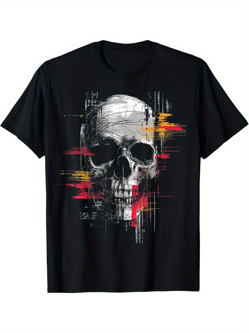 Men's Graphic T-Shirt Artistic Grunge Streaks And Distressed Effects Skull