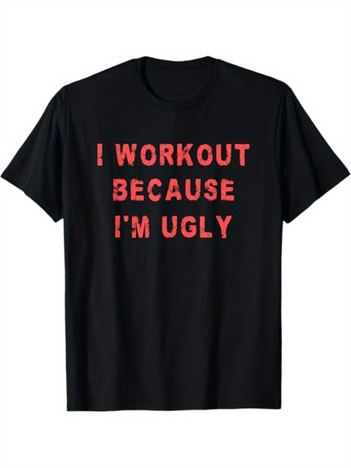 Men's Graphic T-Shirt Red Bold Lettering With Large Text Center On Black Shirt