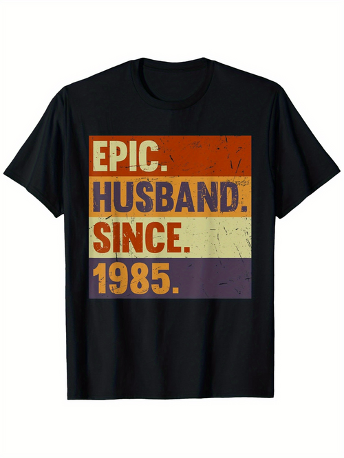 Men's Graphic T-Shirt Epic Husband Since 1985 Retro Colored Block Print T Shirt
