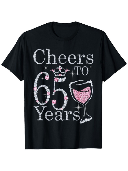 Men's Graphic T-Shirt Cheers To Sixty Five Years With Pink Glitter Wine Glass