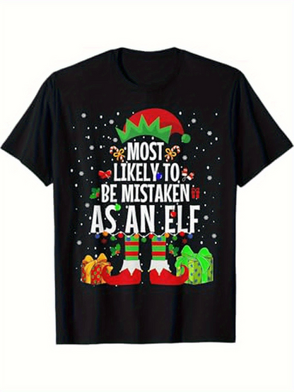 Men's Graphic T-Shirt Most Likely To Be Mistaken As An Elf Festive Holiday Cheerful Snowy Elf Design