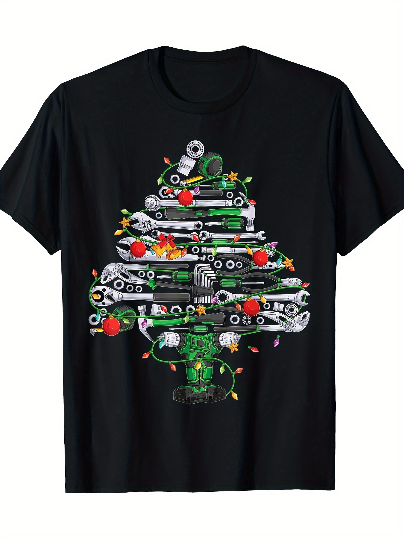 Men's Graphic T-Shirt Christmas Tree Built With Funny Mechanics Tools Garland