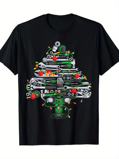 Men's Graphic T-Shirt Christmas Tree Built With Funny Mechanics Tools Garland