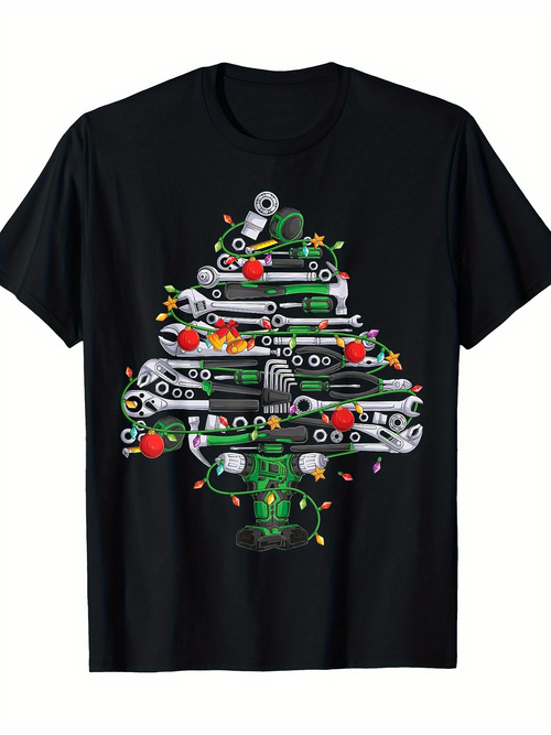 Men's Graphic T-Shirt Christmas Tree Built With Funny Mechanics Tools Garland