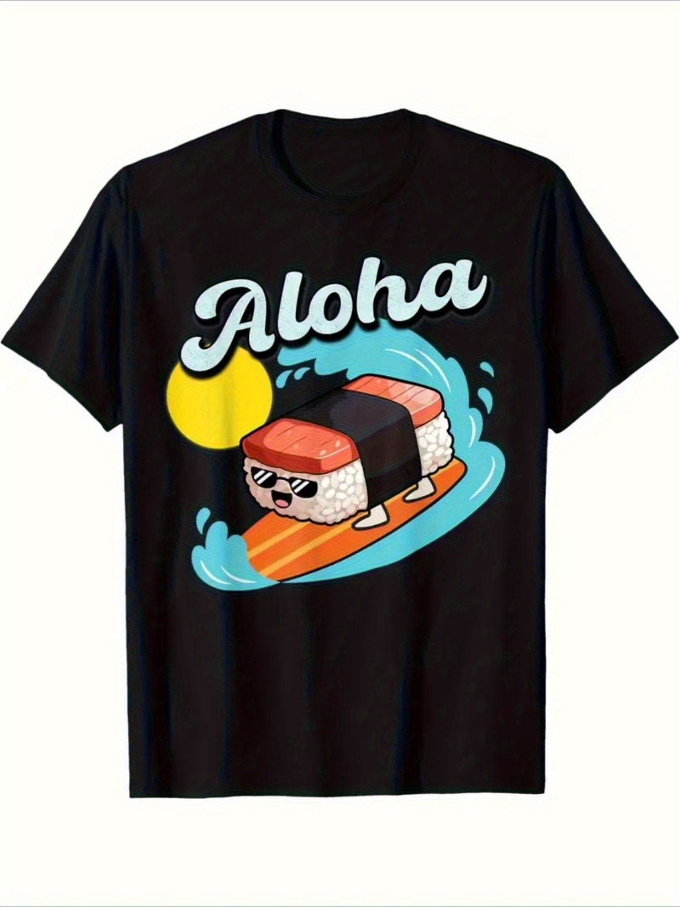 Men's Graphic T-Shirt Aloha Cool Sun Surfing Sushi Under Blue Tropical Wave