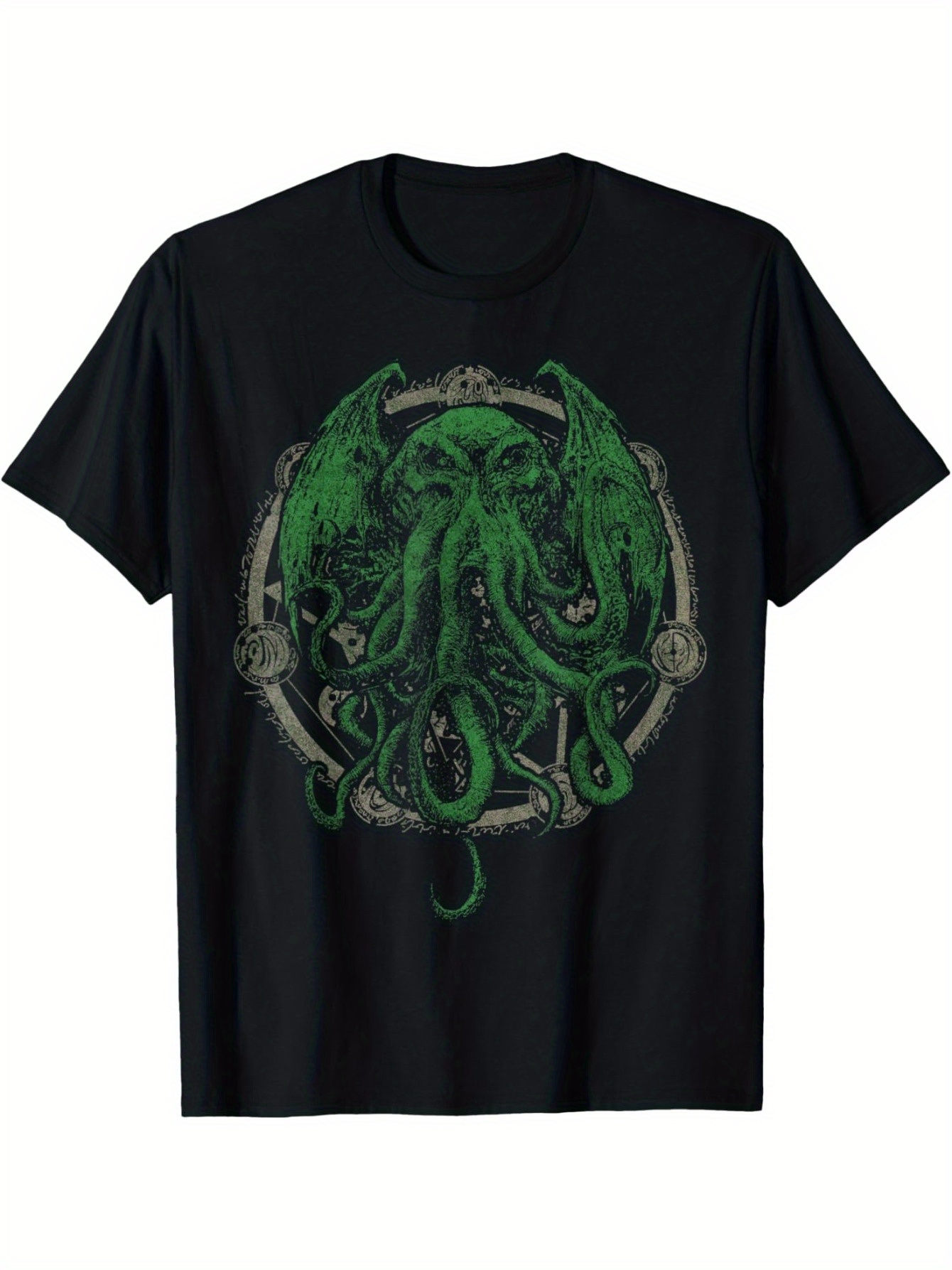 Men's Graphic T-Shirt Ancient Green Tentacles With Gothic Mystical Symbols Among Shadows Cthulhu