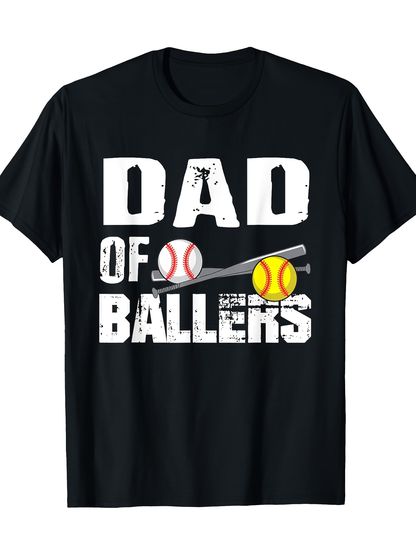 Men's Graphic T-Shirt Dad Of Ballers With Baseball Bat Surrounded By Colorful Softball Elements
