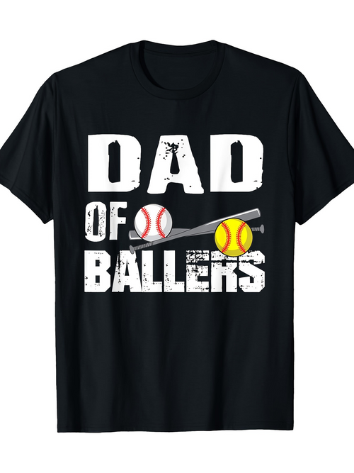 Men's Graphic T-Shirt Dad Of Ballers With Baseball Bat Surrounded By Colorful Softball Elements
