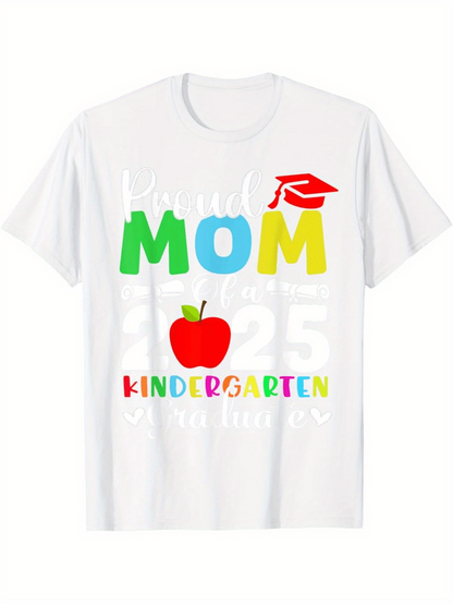 Men's Graphic T-Shirt Proud Mom With Red Graduation Hat Apple Colorful Kindergarten Letters T Shirt