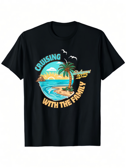 Men's Graphic T-Shirt Cruising With The Family Golden Sunset Beach With Palm Trees And Calm Blue Ocean Shoreline