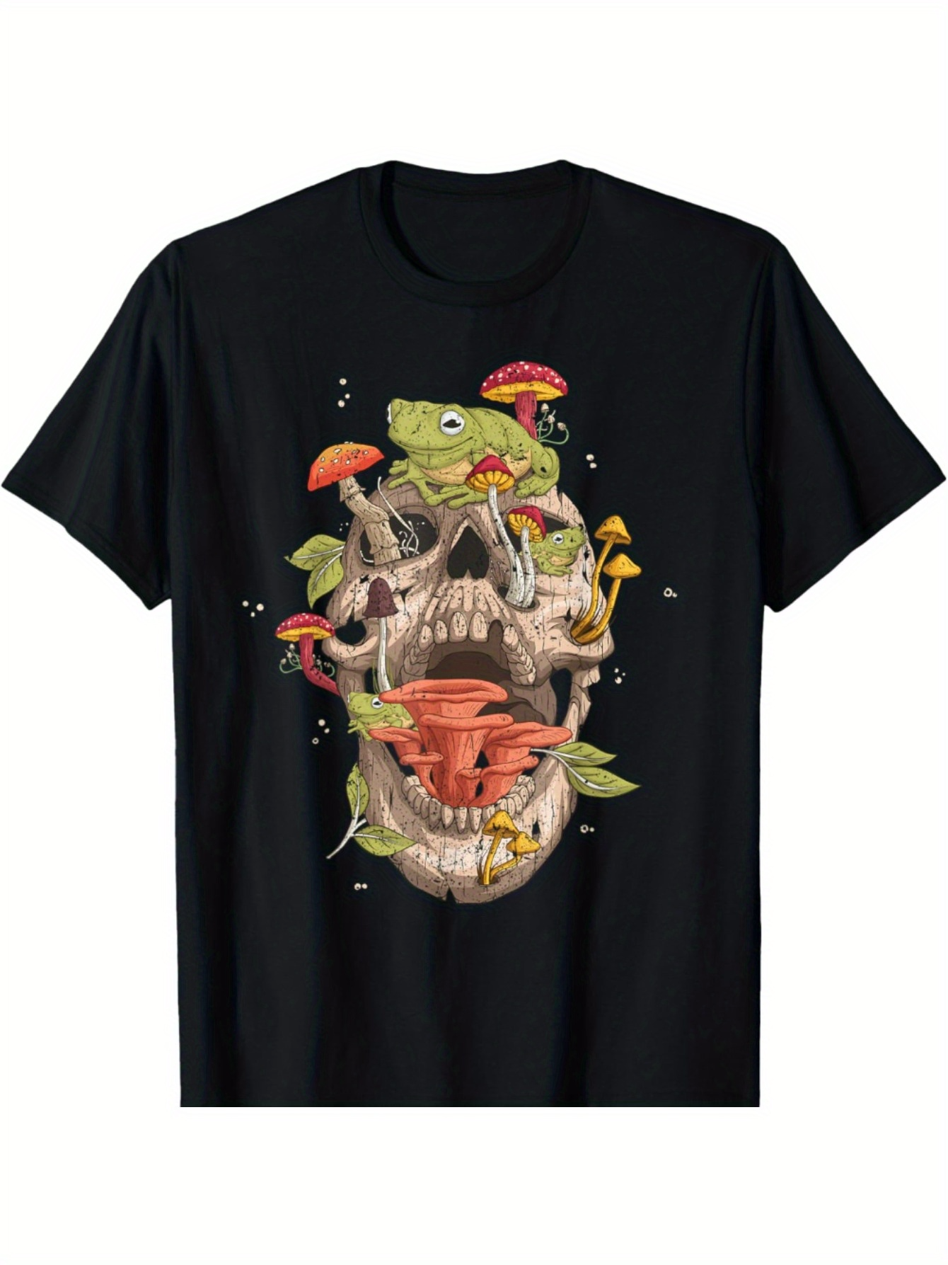 Men's Graphic T-Shirt Lush Forest Mushrooms Growing Over Skull And Lizard