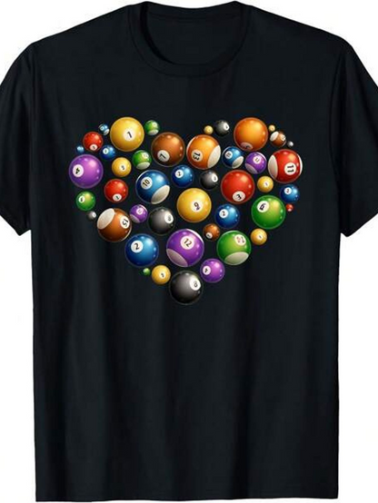 Men's Graphic T-Shirt Colorful Pool Balls Arranged In The Shape Of A Heart