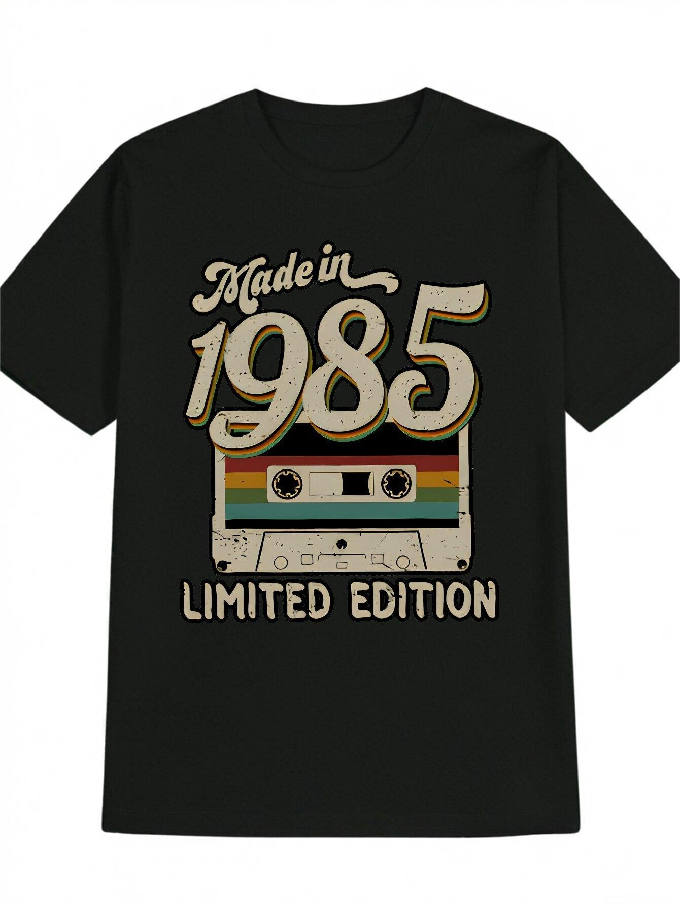 Men's Graphic T-Shirt Made In 1985 Retro Tape Among Colorful Stripes Limited Edition Cassette