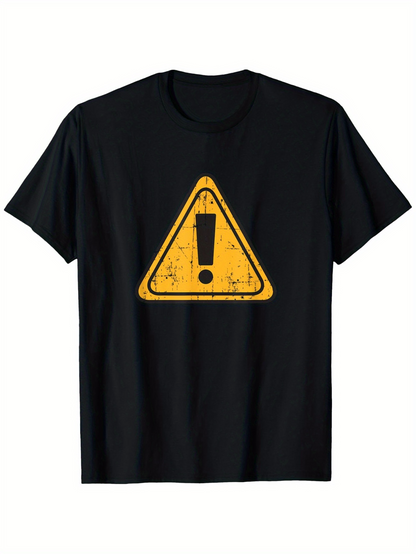 Men's Graphic T-Shirt Distressed Yellow Warning Symbol With Exclamation Mark Triangle Sign