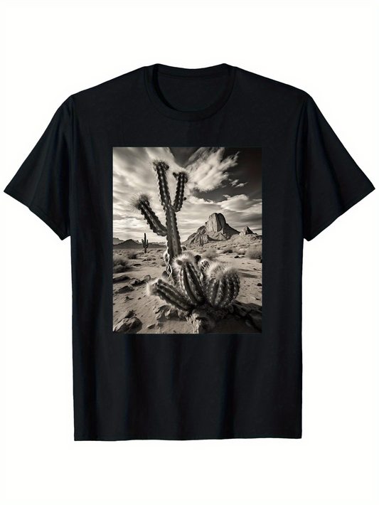 Men's Graphic T-Shirt Expansive Desert Landscape With Rolling Clouds Cacti And Majestic Mountains