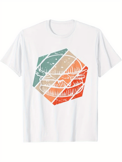 Men's Graphic T-Shirt Colorful Geometric Hexagon With Overlapping Ocean Mountain Waves