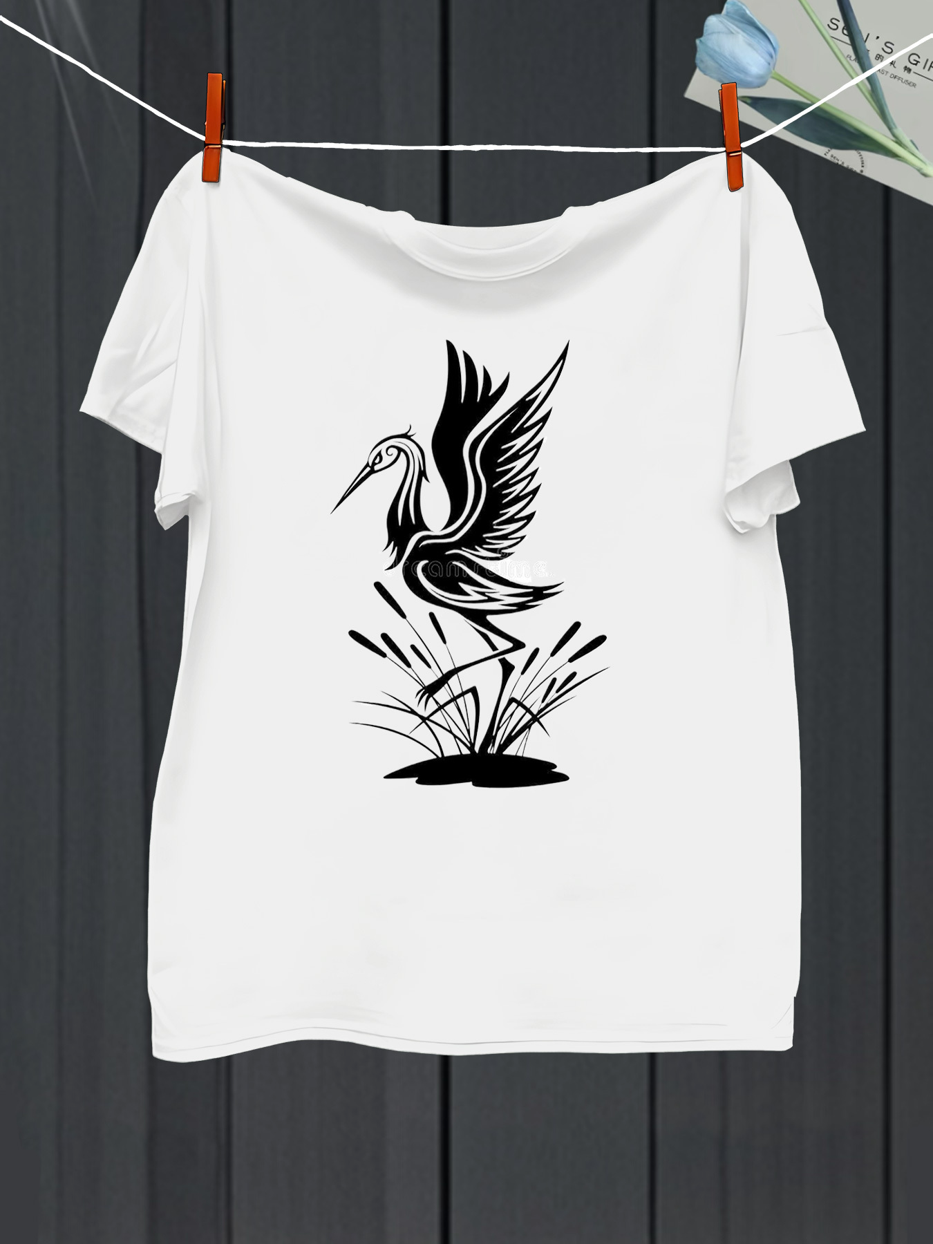Men's Graphic T-Shirt Artistic Tall Grass And Elegant Heron Standing Gracefully Bird