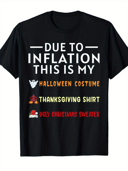 Men's Graphic T-Shirt Due To Inflation This Is My Multicolored Festive Words And Cartoon Graphics Shirt