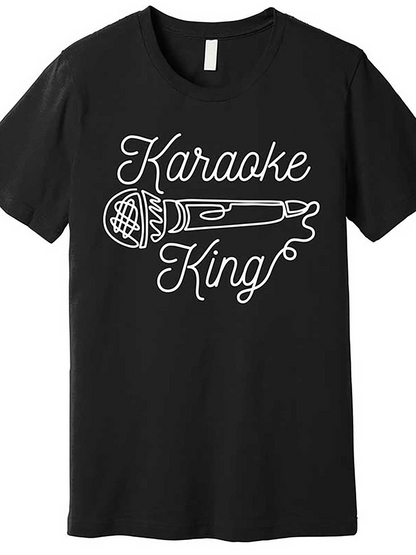 Men's Graphic T-Shirt Karaoke King With Hand Drawn Microphone Surrounded By Simple Graphic Lines