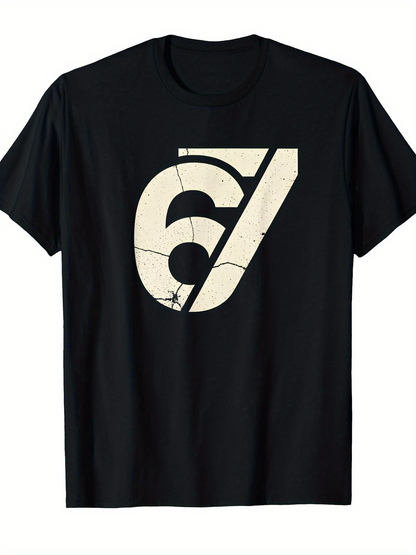 Men's Graphic T-Shirt Distressed Vintage Look Retro Cracked Number Six Seven