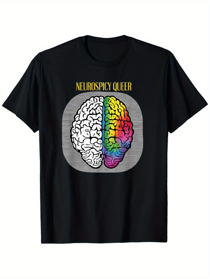 Men's Graphic T-Shirt Neurospicy Queen Vibrant Colorful Brain Art With Radiant Spectrum Brain
