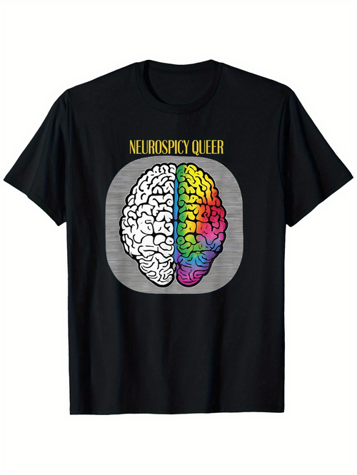 Men's Graphic T-Shirt Neurospicy Queen Vibrant Colorful Brain Art With Radiant Spectrum Brain