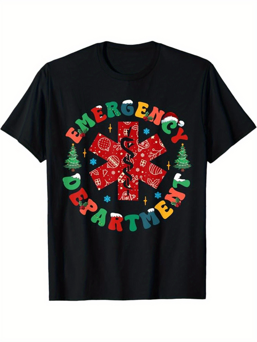 Men's Graphic T-Shirt Emergency Department Holiday Party Pattern With Christmas Trees Bandana Cross