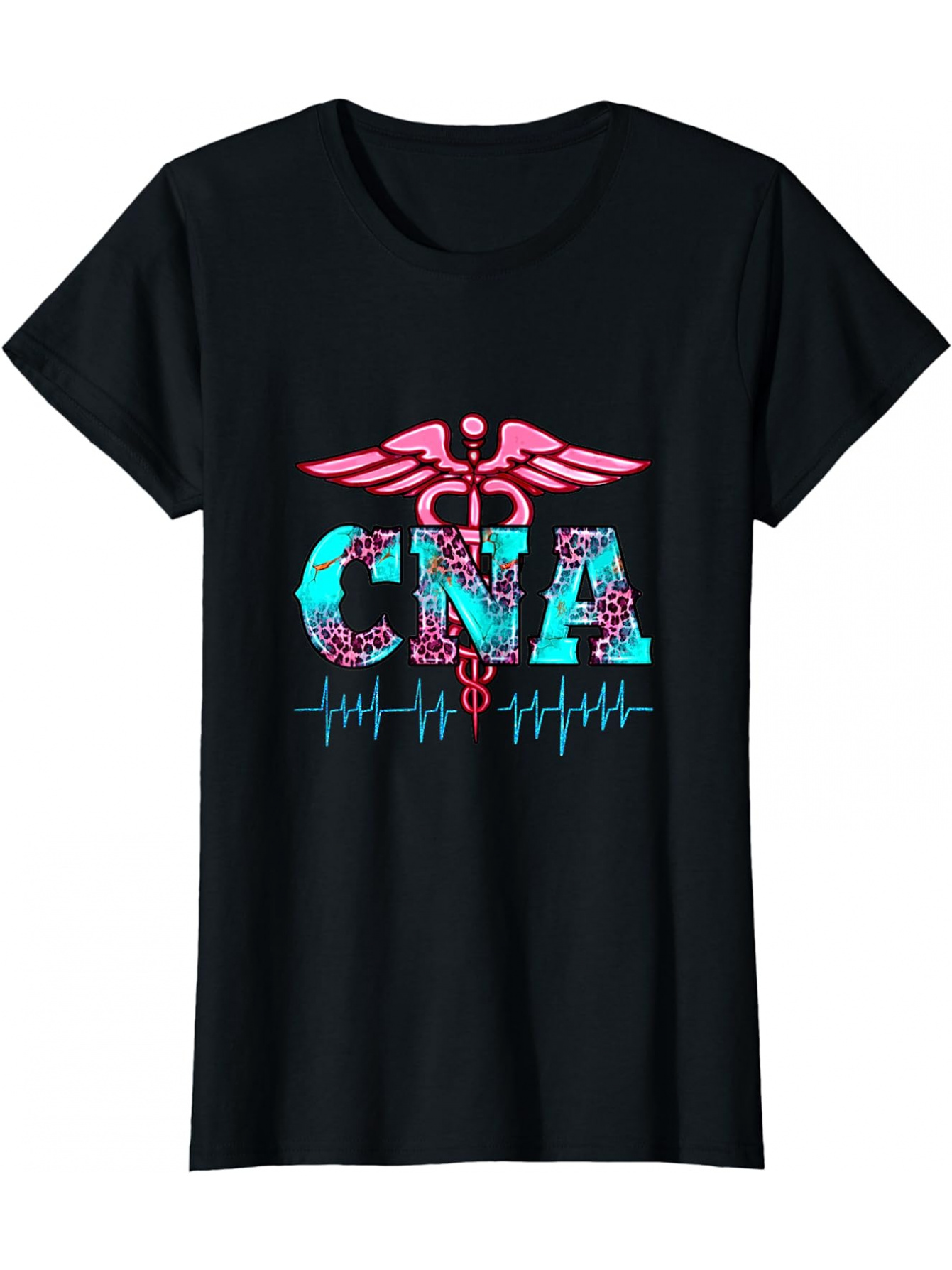 Men's Graphic T-Shirt CNA Pink Medical Crest With Blue Heartbeat Graphic