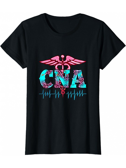 Men's Graphic T-Shirt CNA Pink Medical Crest With Blue Heartbeat Graphic