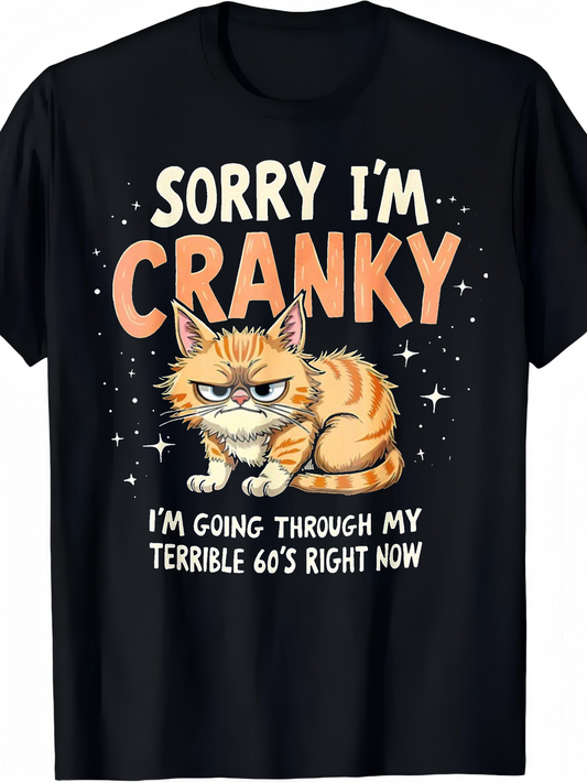 Men's Graphic T-Shirt Sorry I Am Cranky With Stars And Moody Orange Cat