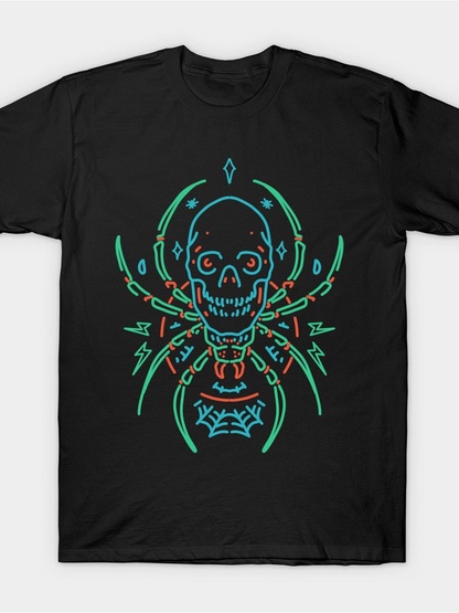 Men's Graphic T-Shirt Glowing Neon Symmetrical Lines With Skull And Spider Fusion