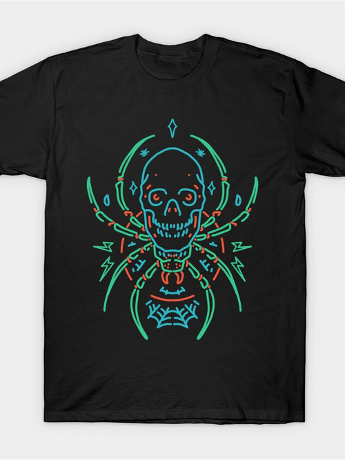 Men's Graphic T-Shirt Glowing Neon Symmetrical Lines With Skull And Spider Fusion