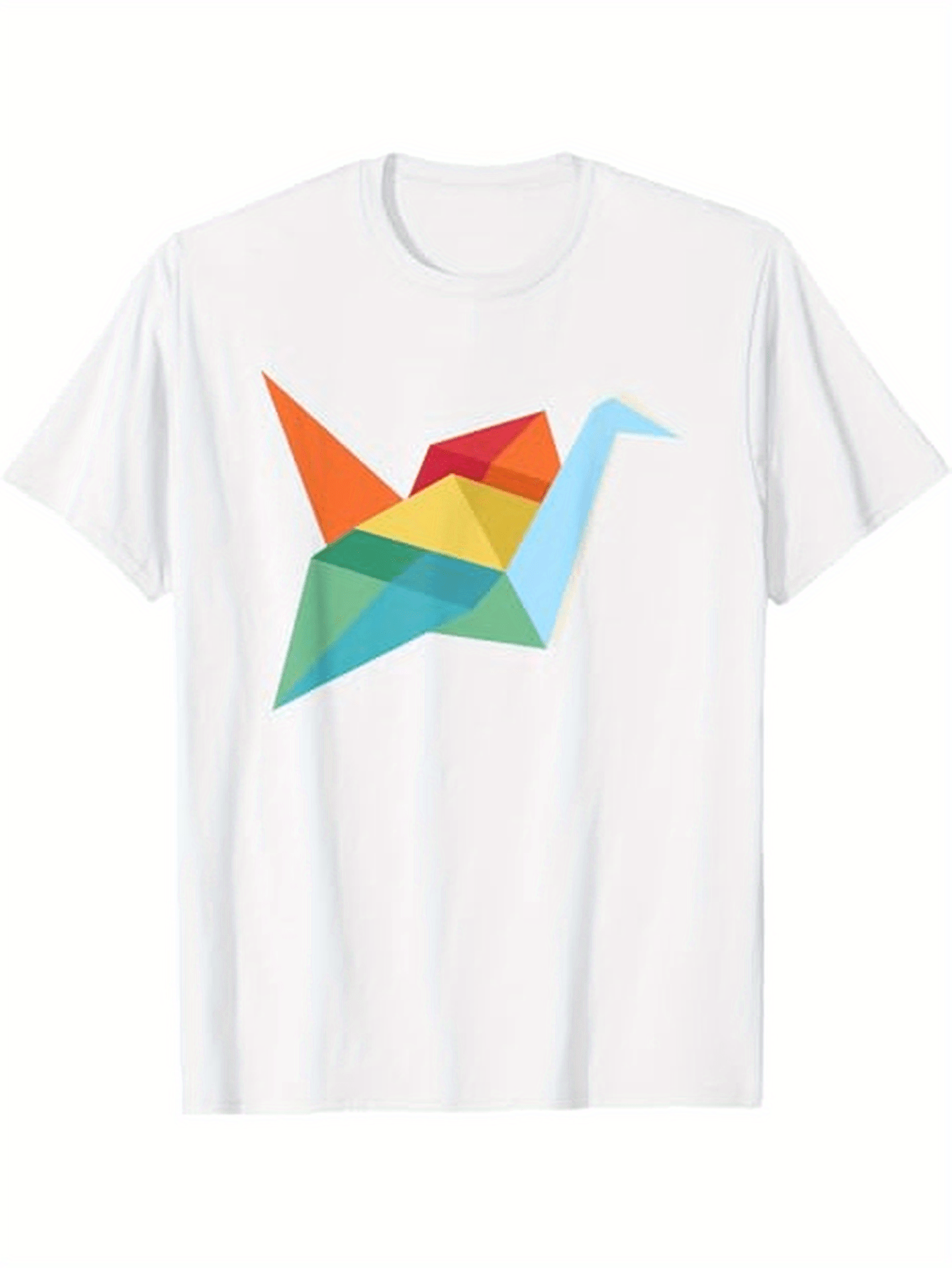 Men's Graphic T-Shirt Geometric Rainbow Shapes Forming Origami Bird Under Soft Light Crane