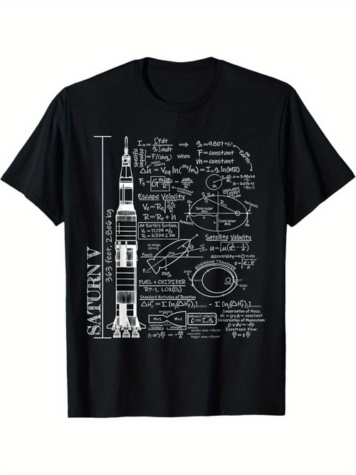 Men's Graphic T-Shirt Saturn V Rocket Handwritten Notes With Detailed Engineering Diagrams