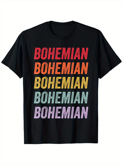 Men's Graphic T-Shirt Bohemian Rainbow Colors Bold Statement Typography