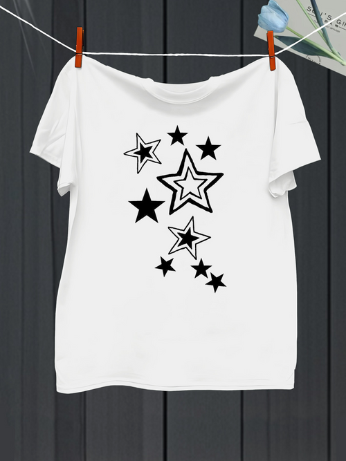Men's Graphic T-Shirt Scattered Black And White Stars In Playful Arrangement Star