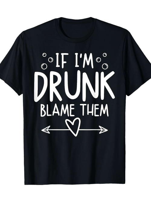 Men's Graphic T-Shirt If Im Drunk Blame Them Playful Lettering Heart Arrow Black T Shirt