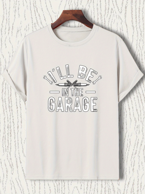 Men's Graphic T-Shirt Ill Be In The Garage Monochrome Outline Tools And Text T Shirt