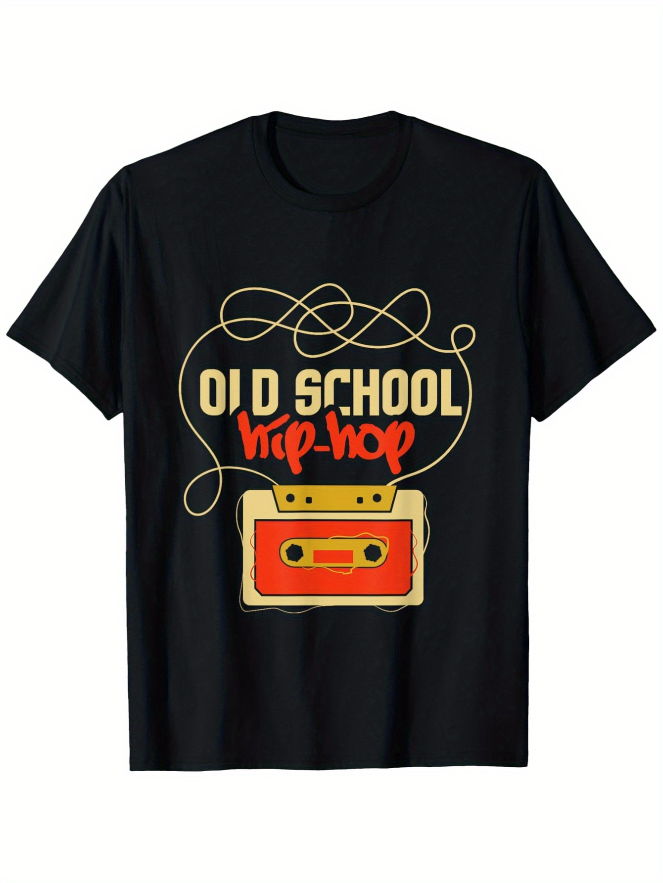 Men's Graphic T-Shirt Old School Hip Hop Cassette Tape Surrounded By Tangled Golden Audio Line