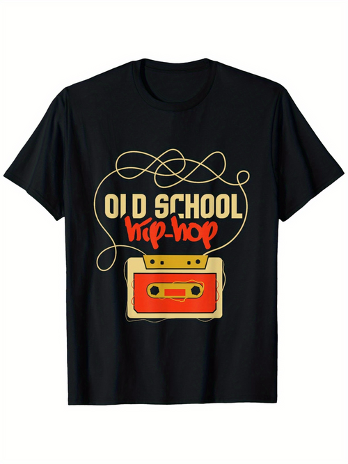 Men's Graphic T-Shirt Old School Hip Hop Cassette Tape Surrounded By Tangled Golden Audio Line