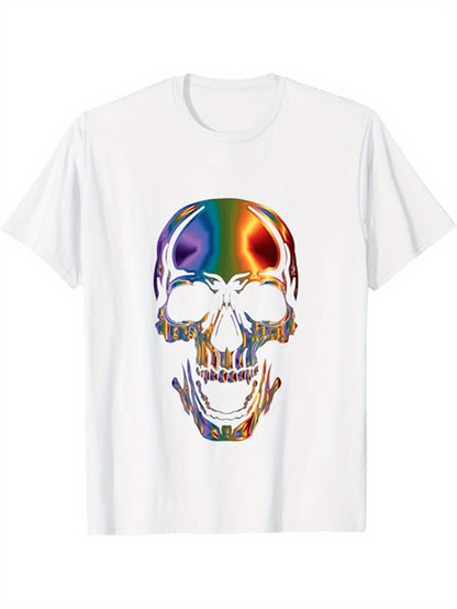 Men's Graphic T-Shirt Glowing Rainbow Light Reflections Over Surreal Detailed Artistic Skull