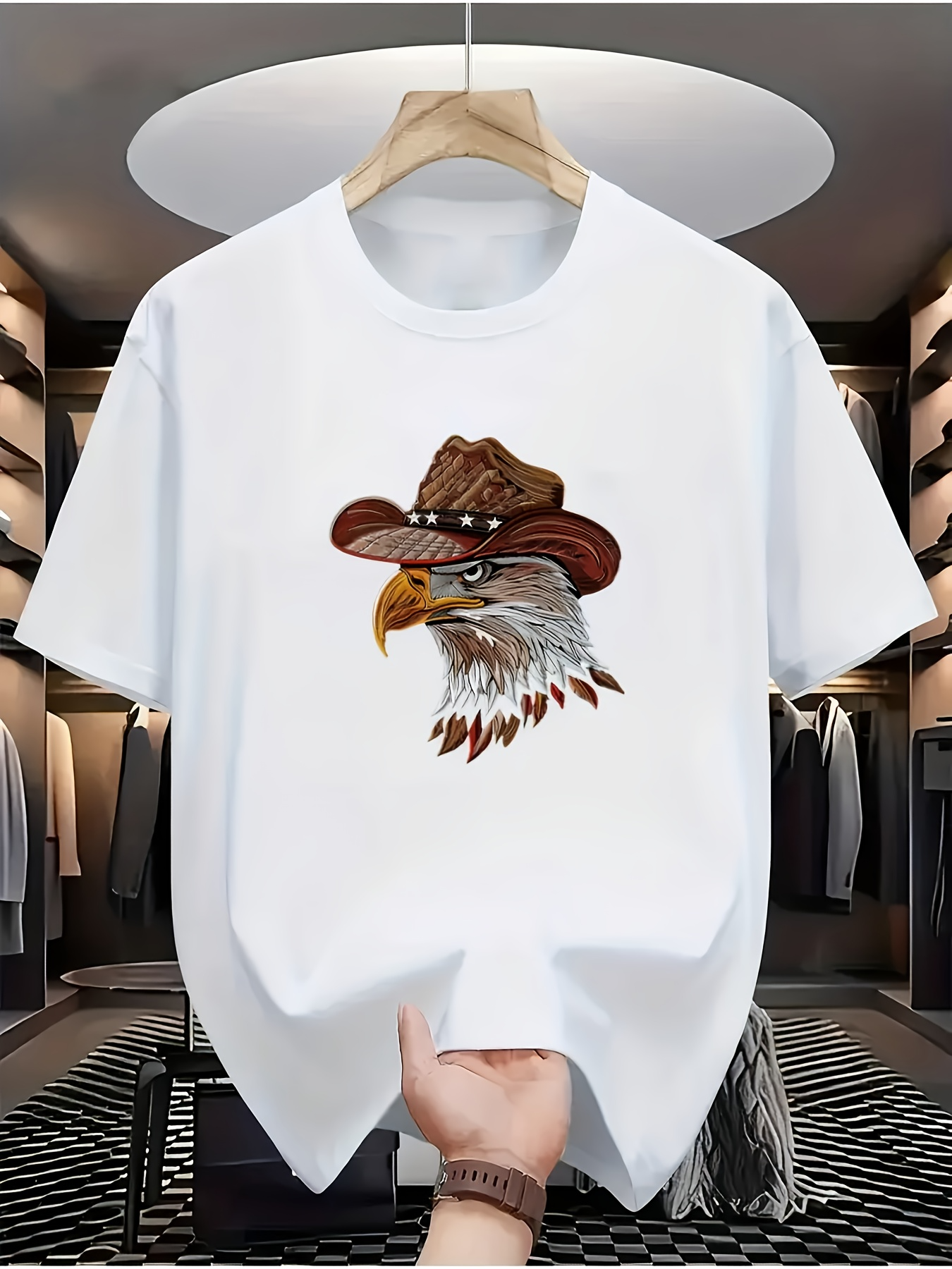 Men's Graphic T-Shirt Western Spirit With Cowboy Hat And Fierce Proud Eagle