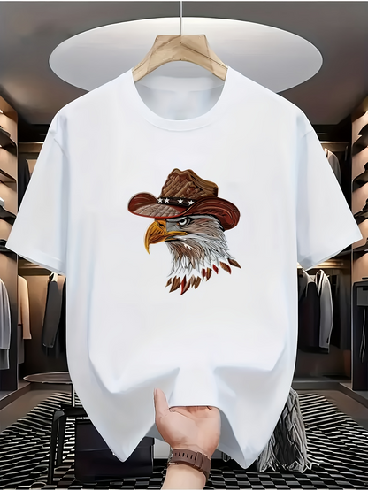 Men's Graphic T-Shirt Western Spirit With Cowboy Hat And Fierce Proud Eagle