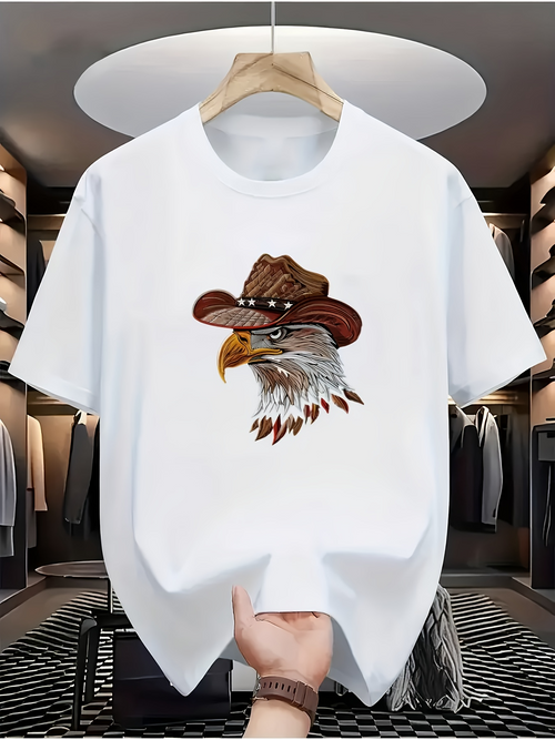 Men's Graphic T-Shirt Western Spirit With Cowboy Hat And Fierce Proud Eagle