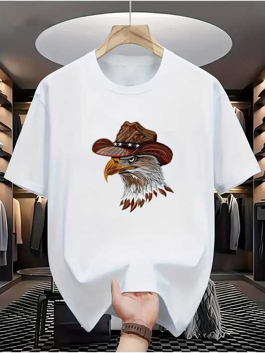 Men's Graphic T-Shirt Western Spirit With Cowboy Hat And Fierce Proud Eagle