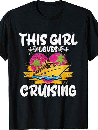 Men's Graphic T-Shirt This Girl Loves Cruising Sunset Beach With Palm Trees Cruise Ship