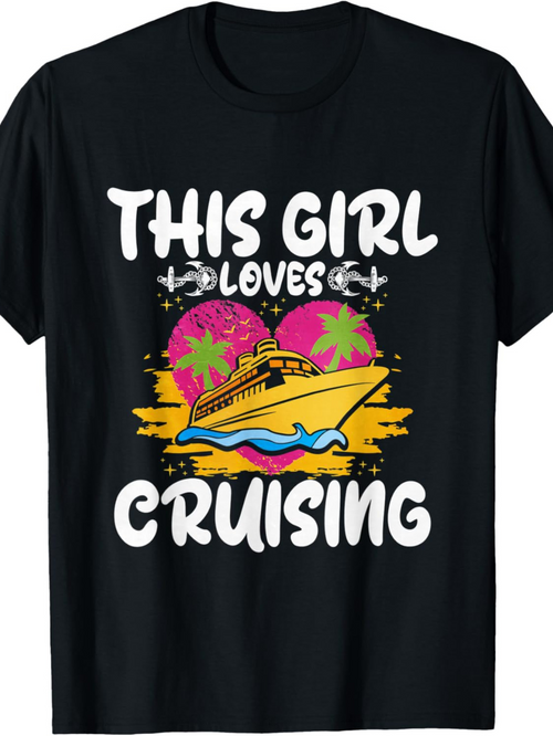Men's Graphic T-Shirt This Girl Loves Cruising Sunset Beach With Palm Trees Cruise Ship