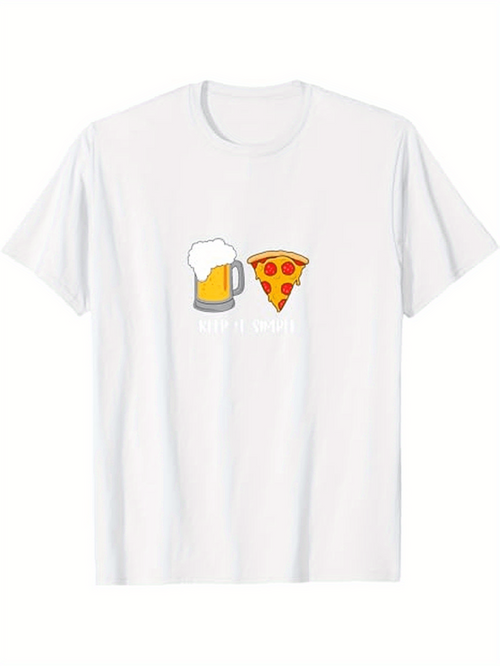 Men's Graphic T-Shirt Refreshing Mug Of Beer With A Delicious Slice Of Hot Cheese Pizza